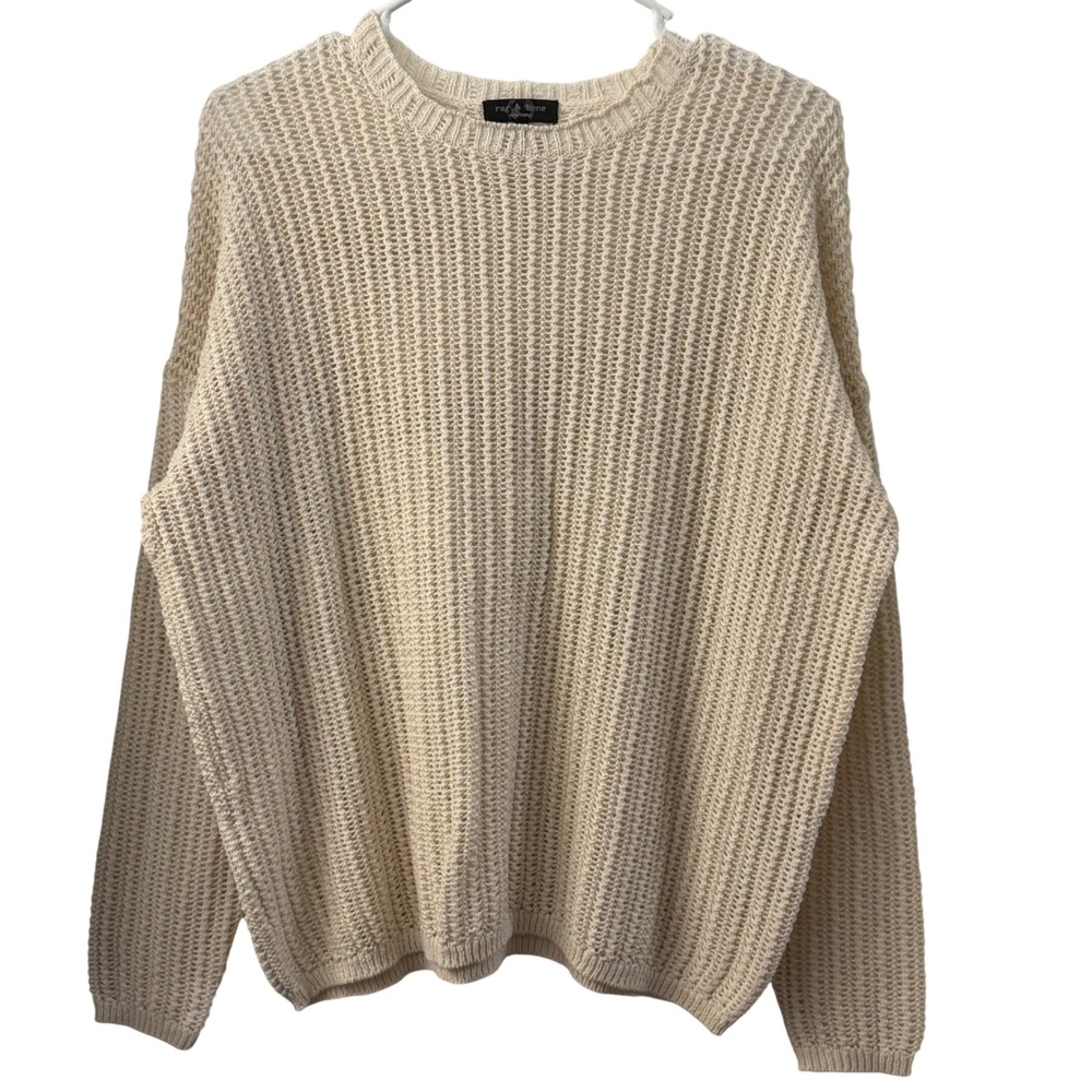 Rag & Bone Ivory‎ Open Knit Crewneck Sweater Womens XS Cream Mesh Drop Shoulder